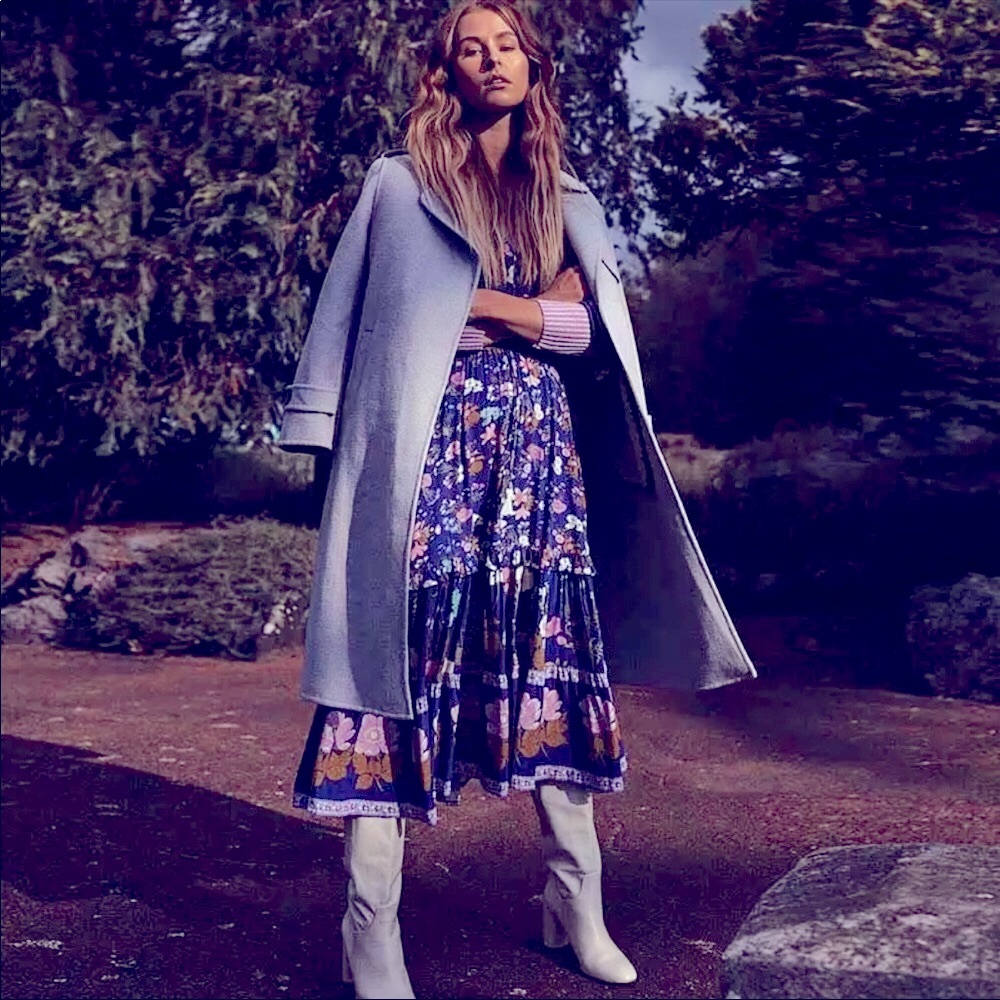 Wild Bloom Gypsy Boho Blue Floral Flowy Midi Dress - Picture 5 of 11